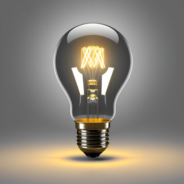 Idea concept with glowing lightbulb on a gray background, 3d ren