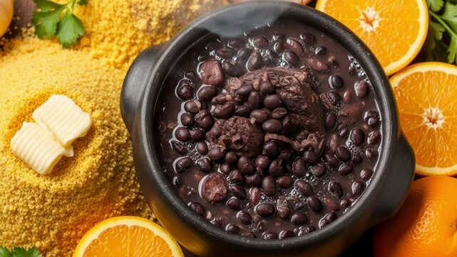 Delicious feijoada recipe brazilian black bean stew with orange and butter perfect food photography video 4k