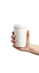 Hand Holding White Paper Cup Isolated On Transparent Background Photo