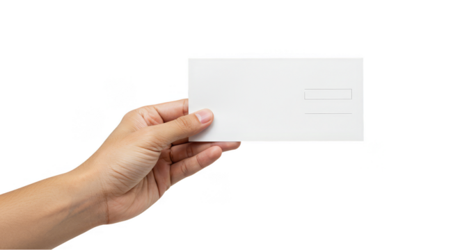 Hand Holding White Card Isolated on Transparent Background in Studio