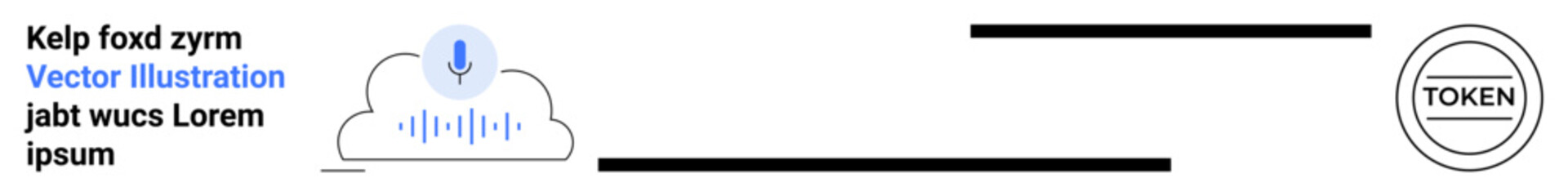 Cloud with audio wave icon linked to circular token symbol. Ideal for technology, sound data, encryption, cloud storage, blockchain, security systems, simple landing page