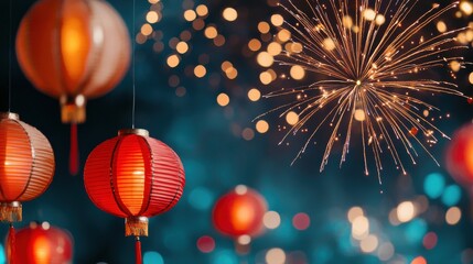 Dazzling fireworks burst in a spectrum of colors lighting up the night sky and creating a mesmerizing celebratory atmosphere