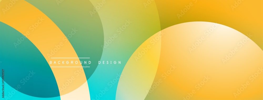 Poster Abstract colorful background. Overlapping circles create dynamic visual effect. Yellow, green, turquoise hues dominate composition. Modern design element.