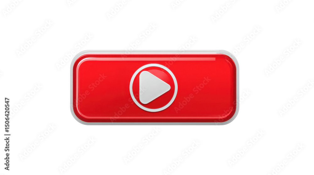 Wall mural red play button with white arrow on transparent background