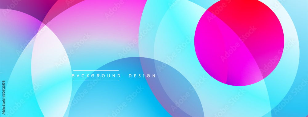 Poster Abstract background features overlapping circles. Vibrant pinks, blues, purples create dynamic visual effect. Modern design element.