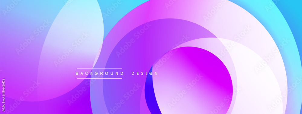Poster Abstract background features vibrant purple, blue gradients. Overlapping circles create dynamic visual effect. Modern design element.