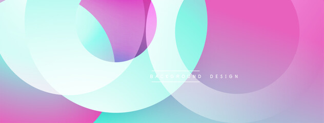 Obraz premium Abstract colorful background. Overlapping circles create dynamic visual effect. Soft gradients, pinks, blues dominate composition. Modern design element.