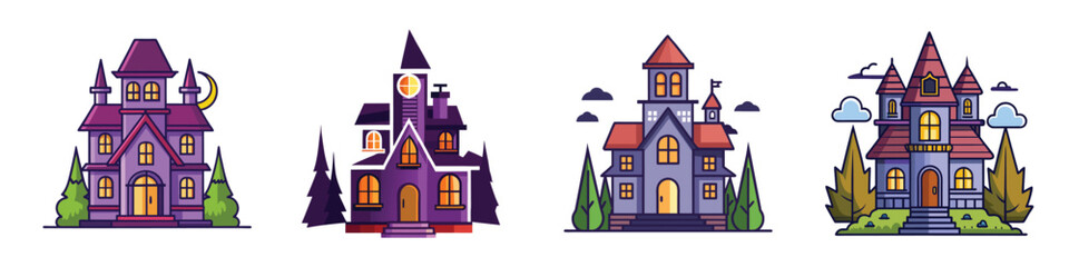 Haunted House Flat Style Illustration Vector Illustration
