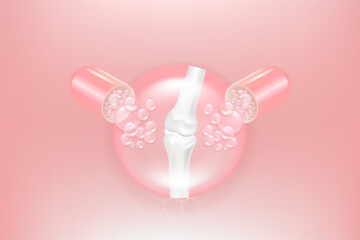 Bone and joint solutions ad, pink collagen with cosmetic advertising background ready to use, illustration vector.