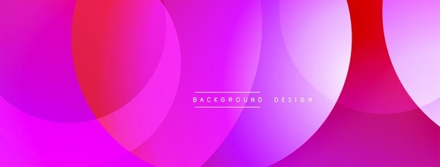 Abstract vibrant circles overlap. Pink, purple, red hues create modern background design. Minimalist text present.