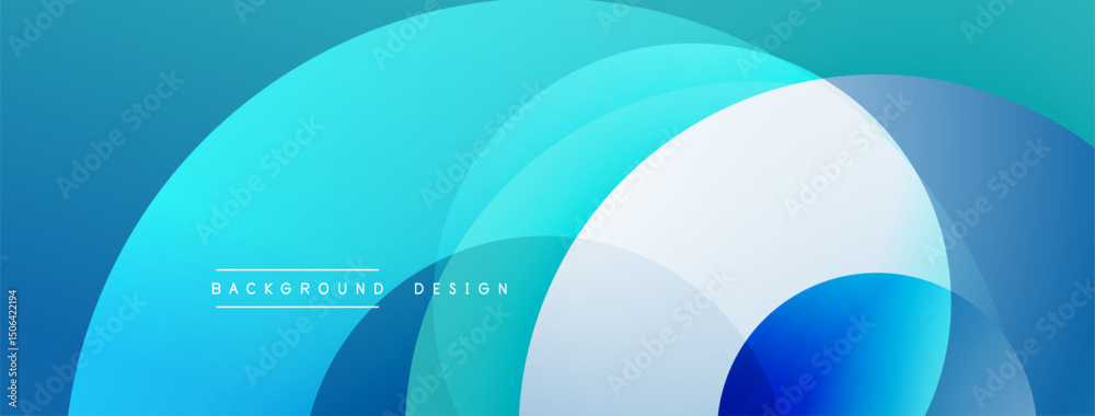 Poster Abstract background features overlapping circles. Shades range from light turquoise to deep blue. Modern design element, clean aesthetic.