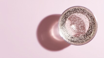 Rose sparkling wine glass with elegant bubbles, soft shadows on pink background - celebration and luxury in a delicate moment