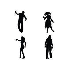 Creepy Zombie Silhouette Vector set Collection Featuring Walking and Standing Undead Figures Perfect for Halloween Horror and Dark Themed Designs on White Background