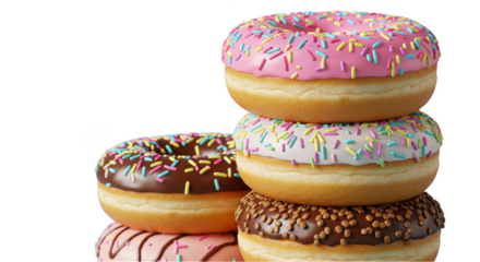 Stacked Donuts With Colorful Sprinkles Isolated On A Transparent Background Photo