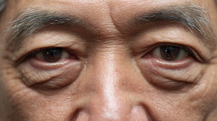 目元に深い皺が入った高齢の日本人男性