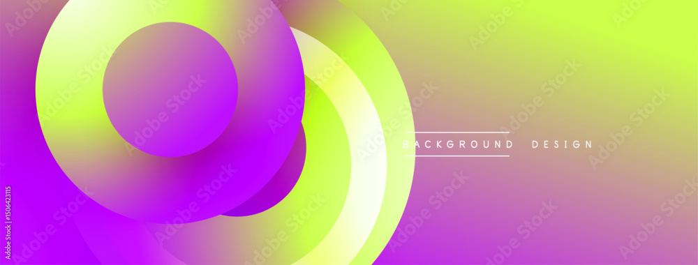Aufkleber Vibrant abstract design features overlapping circles. Colors blend from purple, pink, to yellow creating dynamic visual effect. Modern background.
