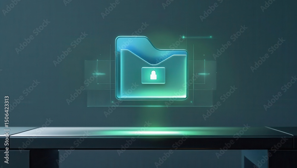 Poster digital folder icon with secure lock symbol representing data protection and digital security concep