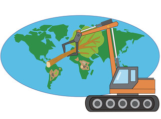 重機による開発で地球の環境が破壊されている。