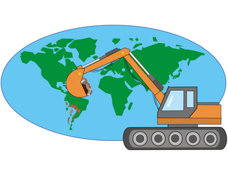 重機による開発で地球の環境が破壊されている。