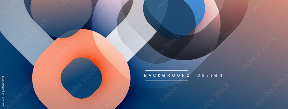 Poster Abstract shapes overlap, creating dynamic visual effect. Gradient colors blend, forming modern background design. Smooth curves dominate composition.