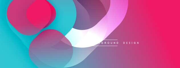 Abstract colorful background. Overlapping shapes create dynamic visual effect. Pink, blue hues dominate composition. Modern design element.