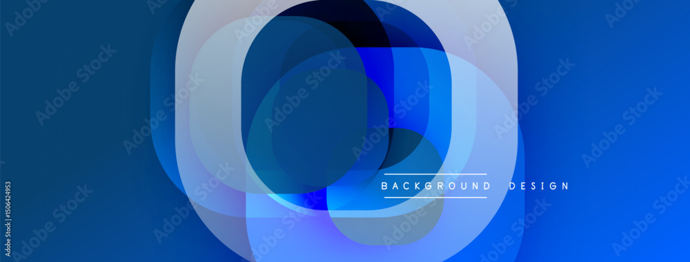Aufkleber Abstract layered shapes, blue tones dominate. Modern design element, smooth gradients create depth. Minimalist aesthetic, clean composition.