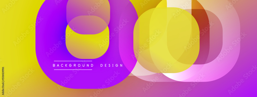 Poster abstract gradient shapes overlap. purple, yellow hues dominate design. text reads background design.