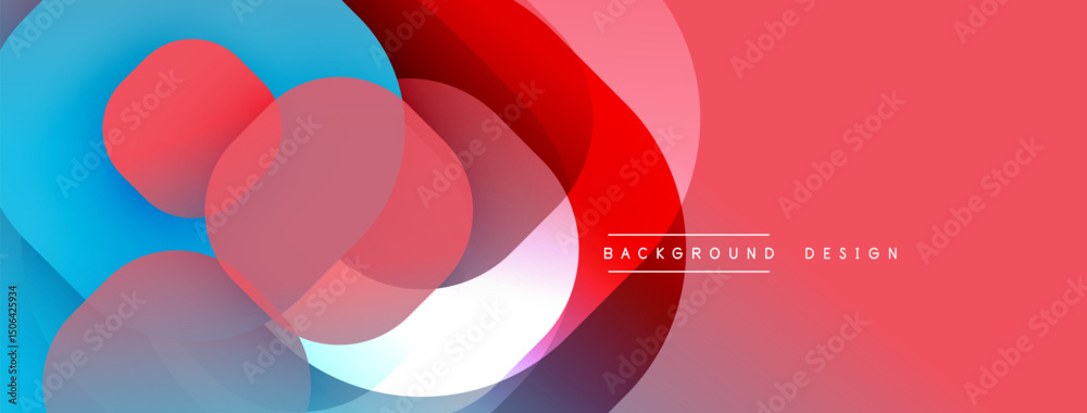 Poster abstract colorful shapes overlap. red, blue, white hues create dynamic visual effect. modern design 