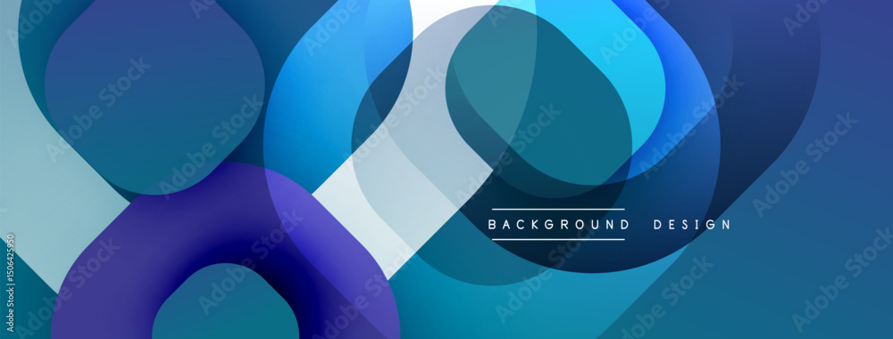 Poster Abstract fluid shapes overlap, creating dynamic blue gradient background. Modern design elements suggest technology, innovation.