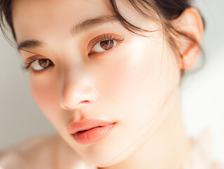 自然光の中で輝く美しい女性のポートレート