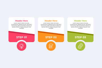Fototapeta premium Threestep process with icons for ideas planning and implementation.