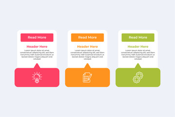 It shows three colored speech bubbles with icons and text.