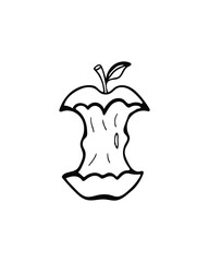 Black and White Apple Core Line Drawing