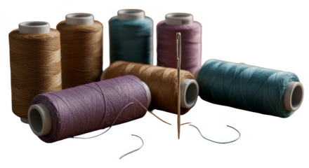 Illustration of Colorful Sewing Threads and Needle Isolated on Transparent Background