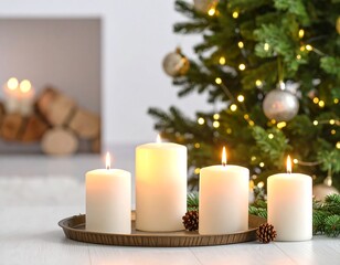 Christmas candles on tray