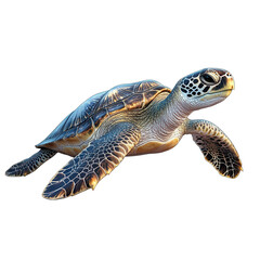 Fototapeta premium Majestic sea turtle gracefully gliding through the dark ocean depths in on transparent background