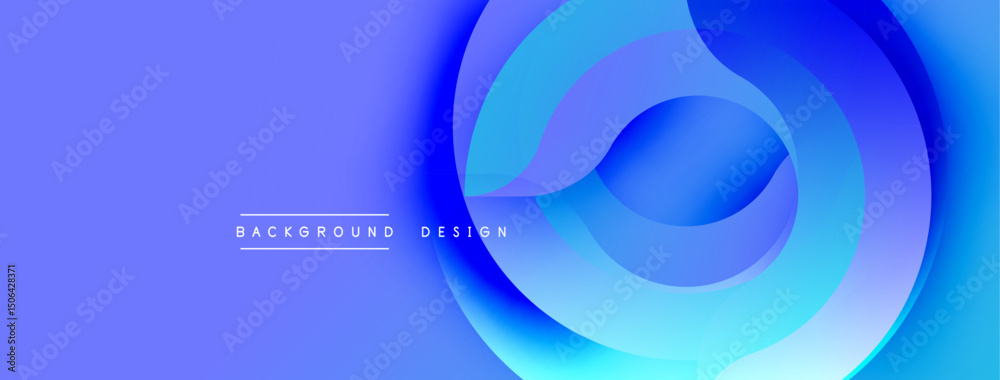 Poster Abstract blue layers create dynamic visual flow. Gradient shades suggest depth, modern aesthetic. Minimal text adds subtle branding element.