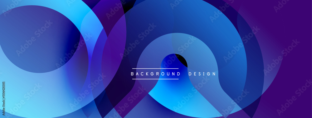 Poster Abstract layers overlap, creating vibrant blue purple gradients. Modern design elements suggest dynamic visual experience.