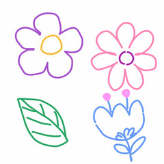 Cute Floral Line Art with Leaf