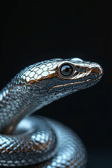 Fototapeta premium Cyberpunk Chrome Snake Close-Up