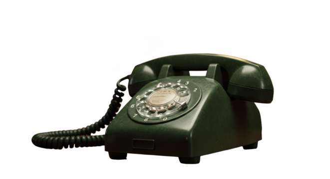 Isolated 3D Illustration of a Green Vintage Telephone Against Black