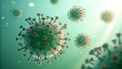 virus on a green background generative Ai