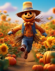 Halloween scarecrow and pumpkin cartoon 