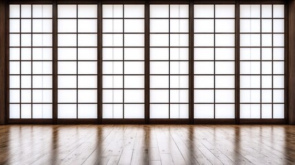Empty room with traditional Japanese sliding panels.