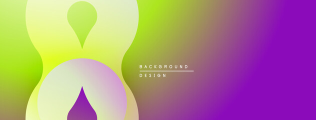 Abstract gradient background. Overlapping shapes create dynamic visual effect. Colors transition from yellow to purple. Modern design element.
