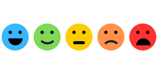 set of colorful emotion faces, pain scale on transparent background,no pain,mild,moderate,severe,worst
