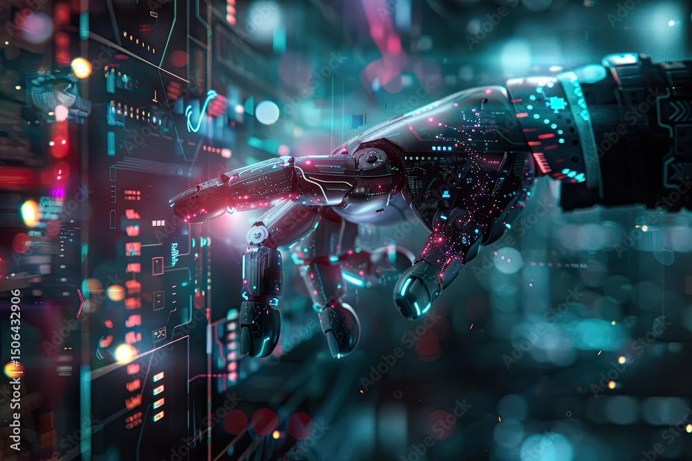 Wall mural high resolution of interacting with ai on a virtual screen