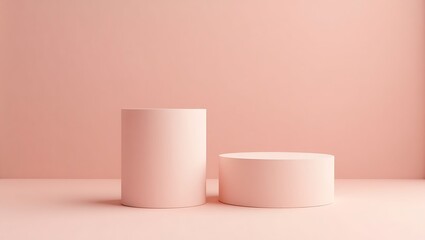 Two pink cylinder podiums for product display on pink background