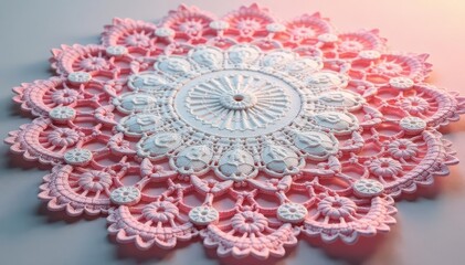 Obraz premium Intricate floral lace doily, delicate texture, light, craft, background