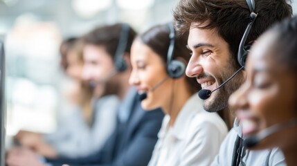 Dynamic team of professionals engaged in customer service, showcasing collaboration and efficiency in a modern setting.